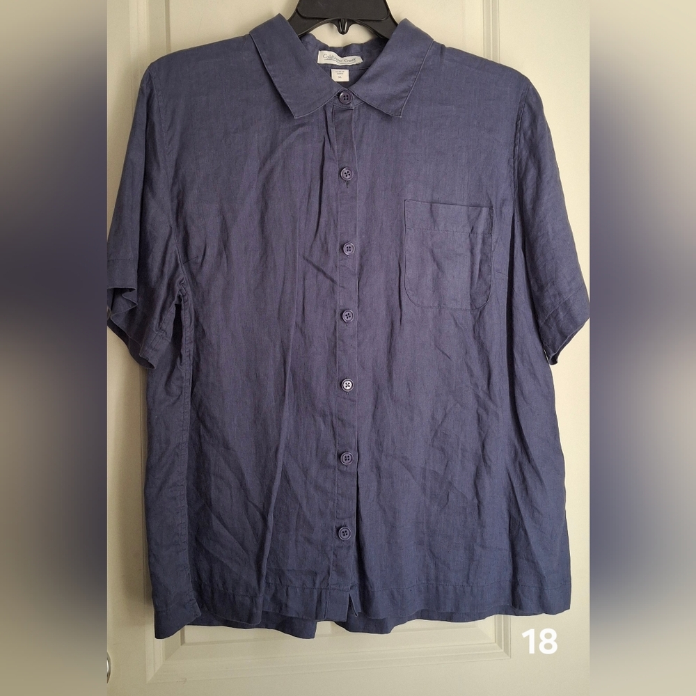 Coldwater‎ creek Linen Camp Shirt Womens Sz XL Casual Travel Cruise Short Sleeve